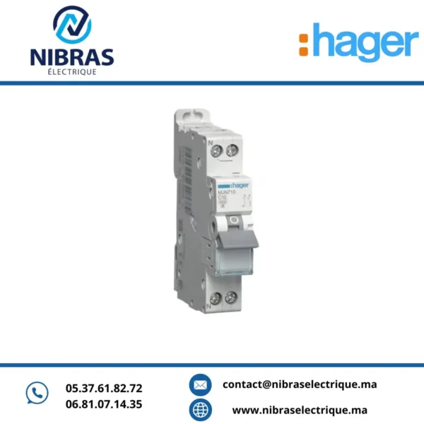 DISJONCTEUR 1P+N 4.5KA COURBE C - 10A 1 MODULE HAGER
