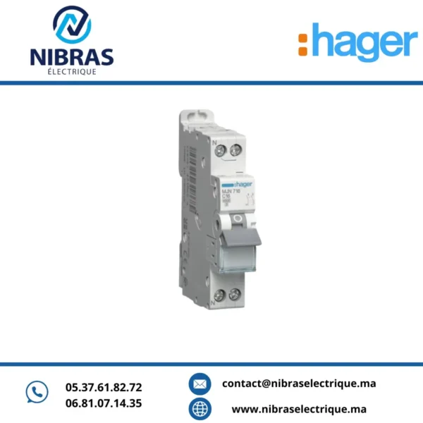 DISJONCTEUR 1P+N 4.5KA COURBE C - 16A 1 MODULE HAGER
