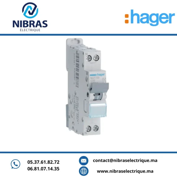 DISJONCTEUR 1P+N 4.5KA COURBE C - 20A 1 MODULE HAGER