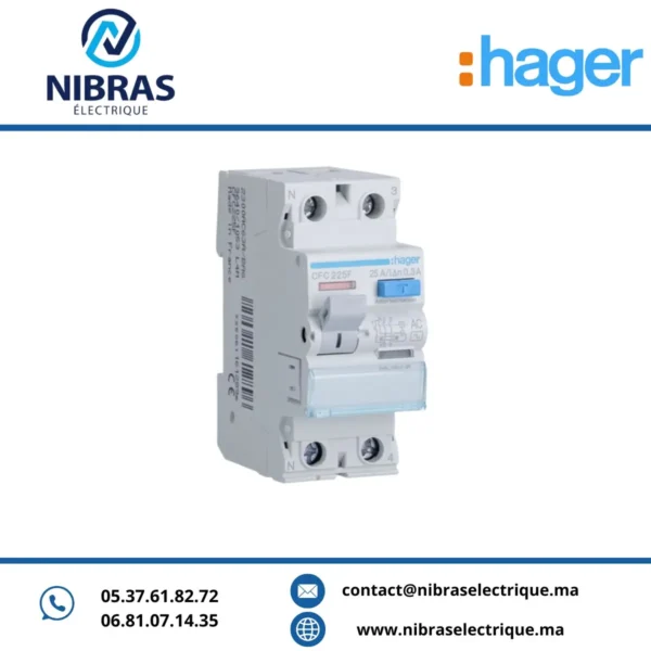 INTERRUPTEUR DIFFÉRENTIEL 2P 25A 300MA TYPE AC HAGER