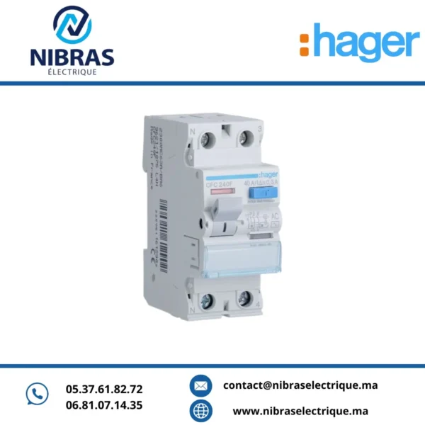 INTERRUPTEUR DIFFÉRENTIEL 2P 40A 300MA TYPE AC HAGER