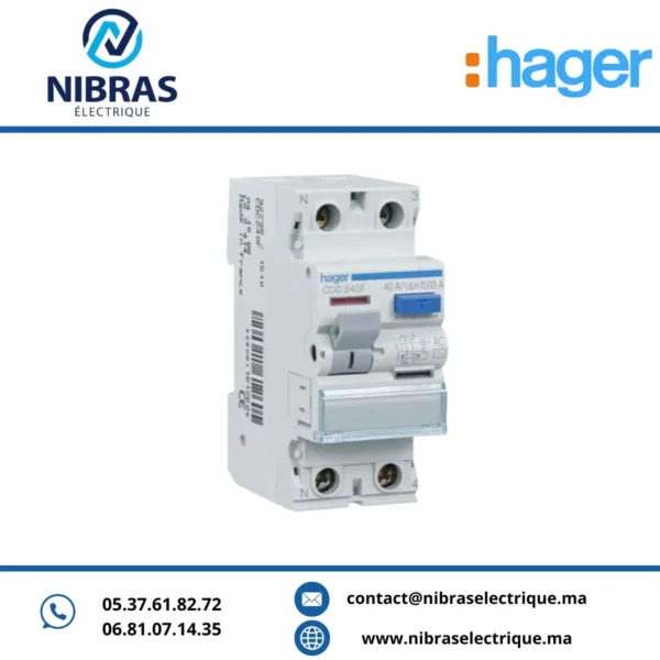 INTERRUPTEUR DIFFÉRENTIEL 2P 40A 30MA TYPE AC HAGER