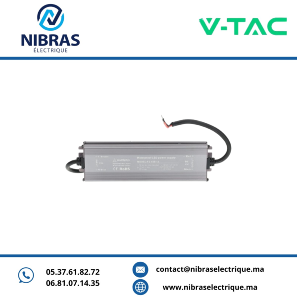 V-TAC TRANSFO ETANCHE ULTRA 100W 12V IP68