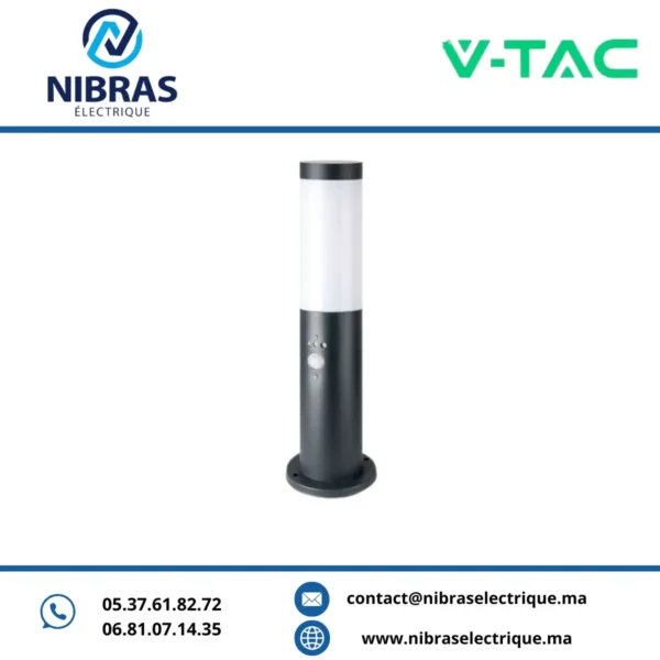 V-TAC POTEAU DE JARDIN GRIS AVEC DETECTEUR DE MOUVEMENT IP44
