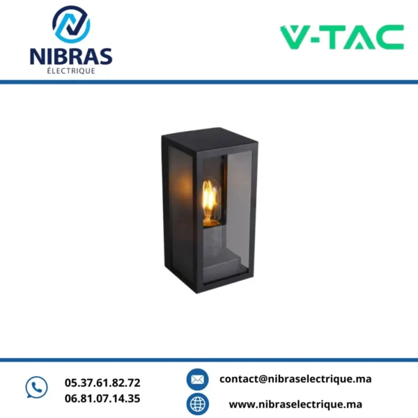 V-TAC APPLIQUE MURALE E27 MATT BLACK CLEAR GLASS