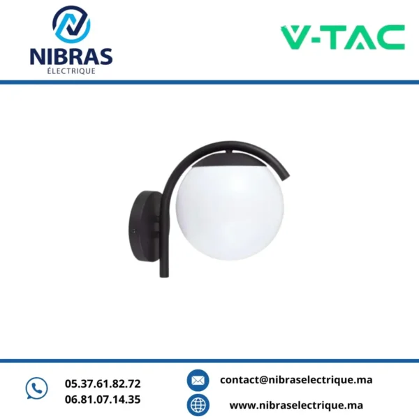 V-TAC APPLIQUE MURALE BOULE E27 BLACK IP54