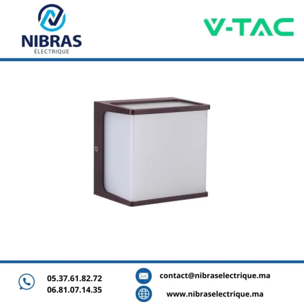 V-TAC APPLIQUE MURALE 8W BLACK SQUARE 3000K