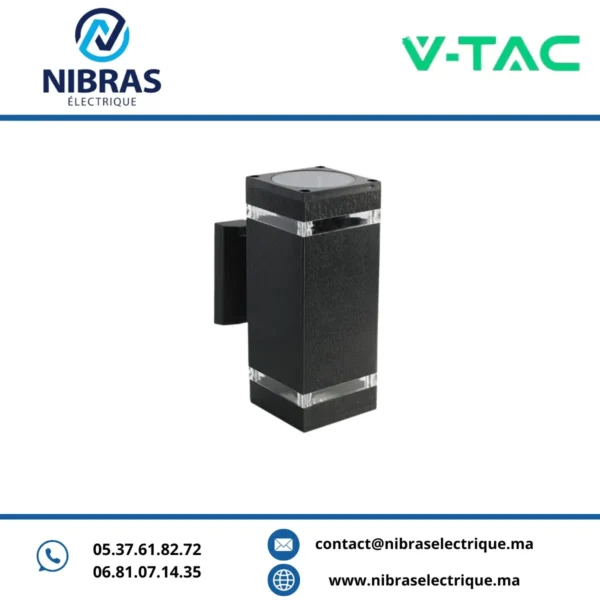 V-TAC APPLIQUE MURALE 2*E27 BLACK BODY SQ IP44
