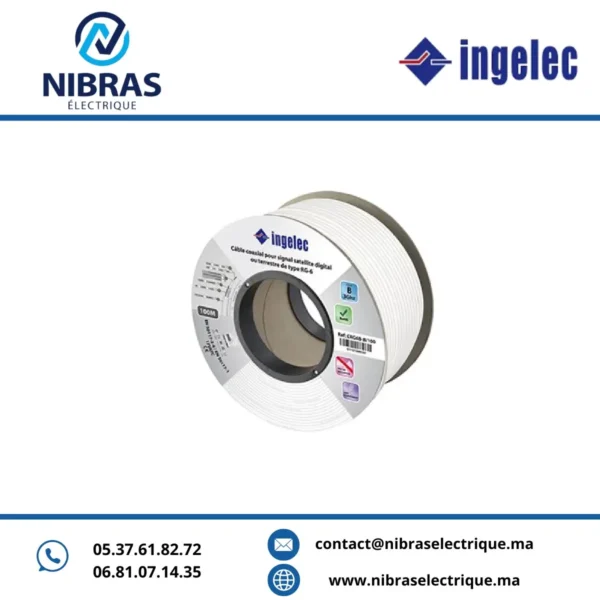 CABLE TV COAXIAL RG6 100M BLANC AC (5RLX-EMB) INGELEC