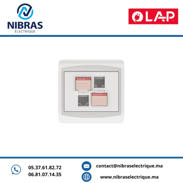 DOUBLE PRISE RJ45 CAT.5e + OBTURATEURS BLANC