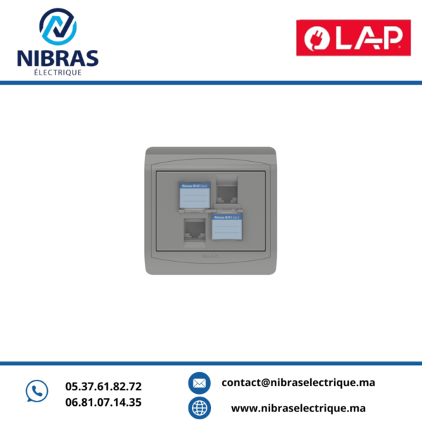 DOUBLE PRISE RJ45 CAT.6 + OBTURATEUR GALAXY GRIS CLAIR
