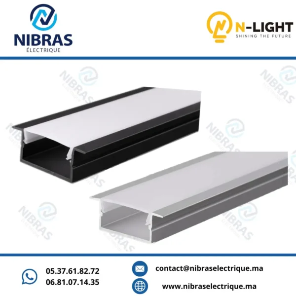 Profilé Aluminium avec couvercle 23x10 mm – ép. 1 mm – Noir /blanc– Barre 3 m