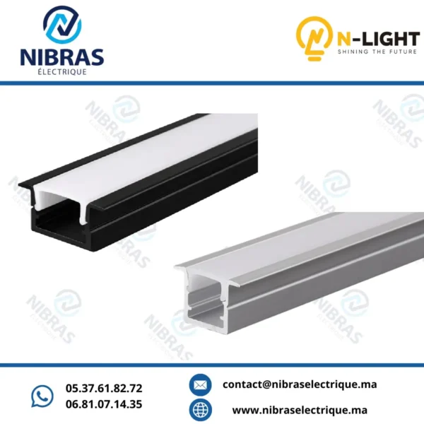 Profilé Aluminium Encastré avec couvercle 15x10mm – ép. 1 mm – Silver/black – Barre 3 m
