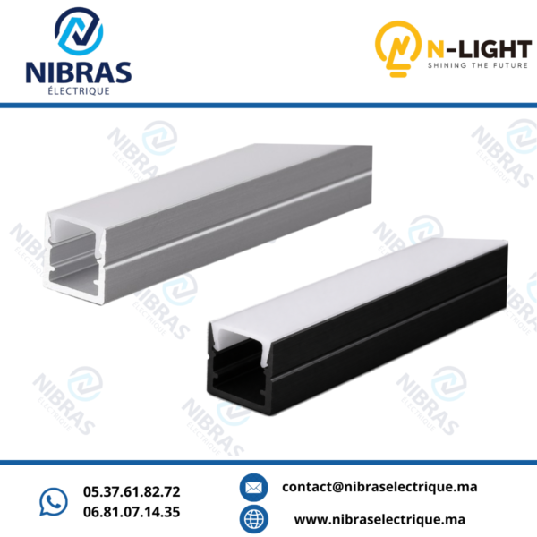 Profilé Aluminium Apparent avec couvercle 10x10 mm – ép. 1 mm – Noir – chrome – Barre 3 m